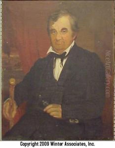 Portrait Of Seated Gentleman Holding Cane And Spectacle Oil Painting by J. B. Spencer