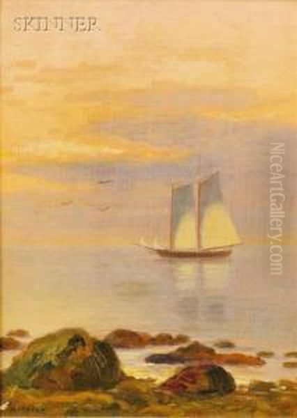 Coastal View With Sailing Vessel Oil Painting by John C. Spencer