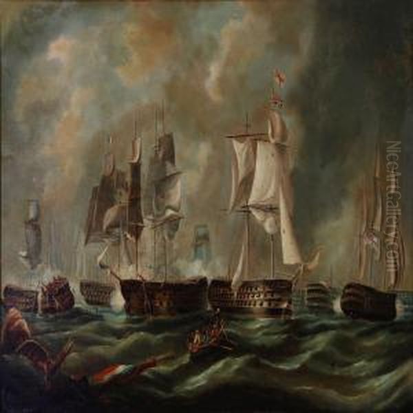 The Battle Of Trafalgar Oil Painting by Richard Barnett Spencer