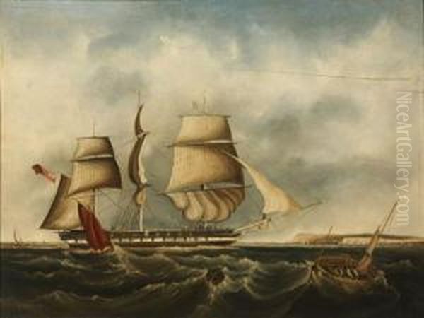 Frigate Entering A Harbor Oil Painting by Richard Barnett Spencer