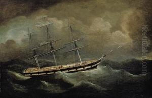 A Merchantman Riding Out A Gale Oil Painting by Richard Barnett Spencer