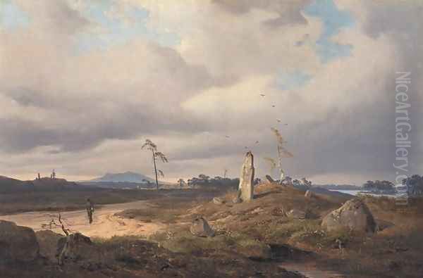 Landscape With Rune Stone Oil Painting by Andreas Achenbach