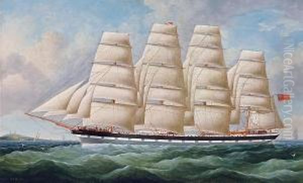 The British Four-master Vanduara At Sea Underfull Sail Oil Painting by William Barnett Spencer