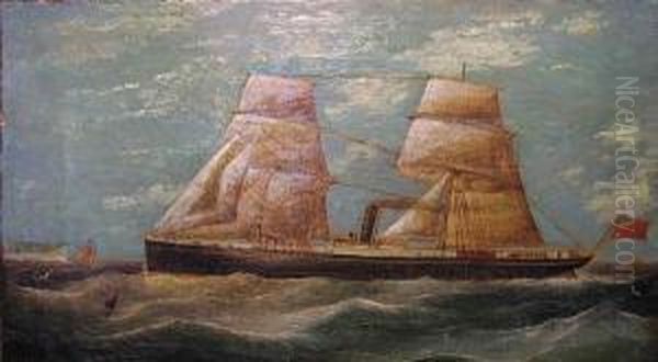 An Auxiliary Steamship At Sea. Oil Painting by William Barnett Spencer