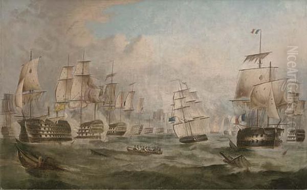 The Battle Of Trafalgar Oil Painting by William Barnett Spencer