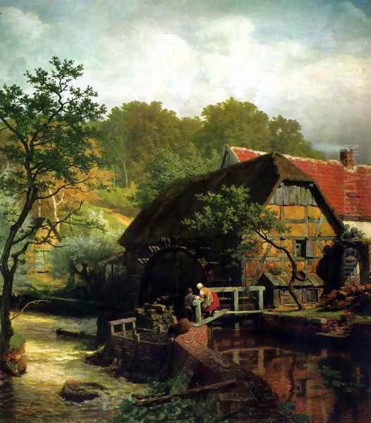 Westphalian watermill Oil Painting by Andreas Achenbach