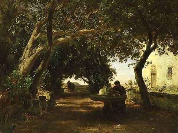 Italian Cloisters Oil Painting by Andreas Achenbach