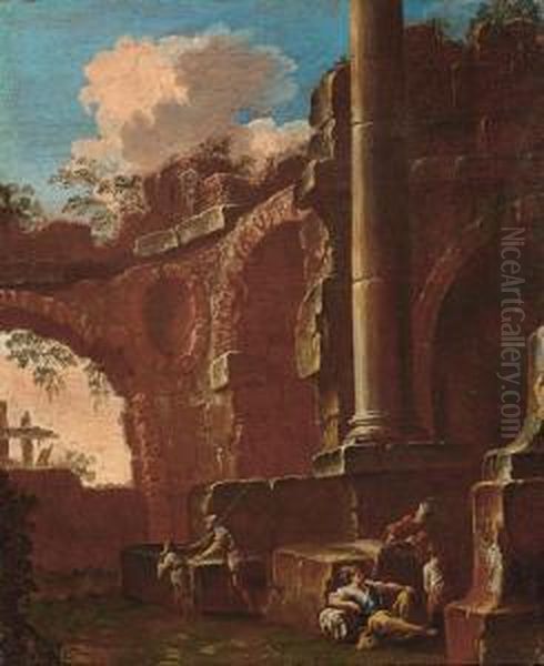 Paesaggio Con Rovine E Figure Oil Painting by Clemente Spera