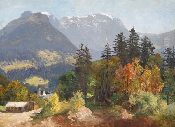 Oberbayrischegebirgslandschaft Oil Painting by Johann Sperl