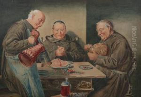 Three Monks Dining Oil Painting by Jp Sperl