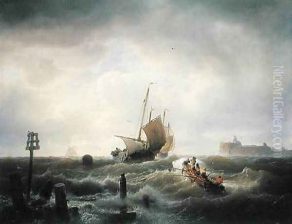 The Entrance to the Harbour at Hellevoetsluys Oil Painting by Andreas Achenbach