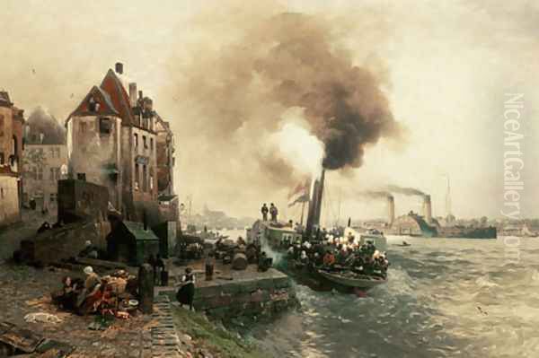 The coal gate at the bank of the Rhine of Düsseldo Oil Painting by Andreas Achenbach