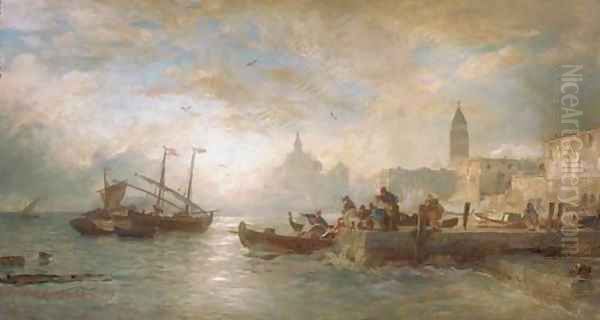 Venice at dawn Oil Painting by Andreas Achenbach