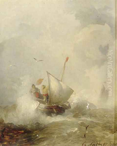 Fisherman in heavy seas Oil Painting by Andreas Achenbach