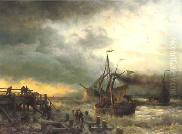 The departure of the steamship Oil Painting by Andreas Achenbach