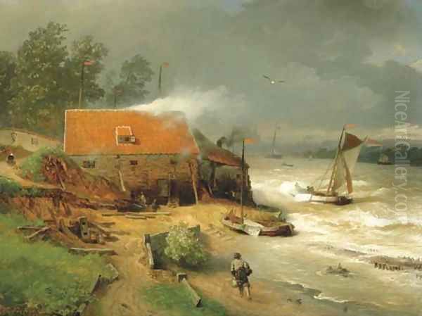 The boat wharf Oil Painting by Andreas Achenbach