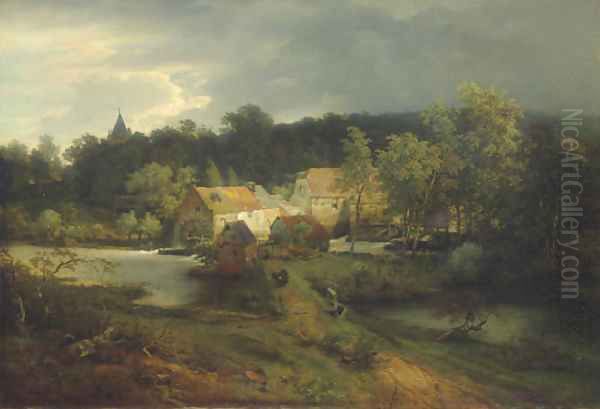 The Watermill in the Village Oil Painting by Andreas Achenbach