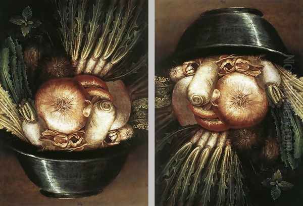 Vegetables In A Bowl Or The Gardener Oil Painting by Giuseppe Arcimboldo