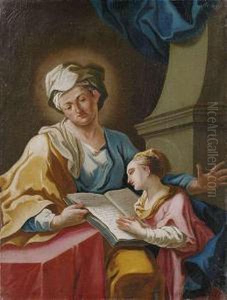 Anna Teaches Maria Reading. 
Maria And The High Priest Zacharias. Oil Painting by Franz Joseph Spiegler