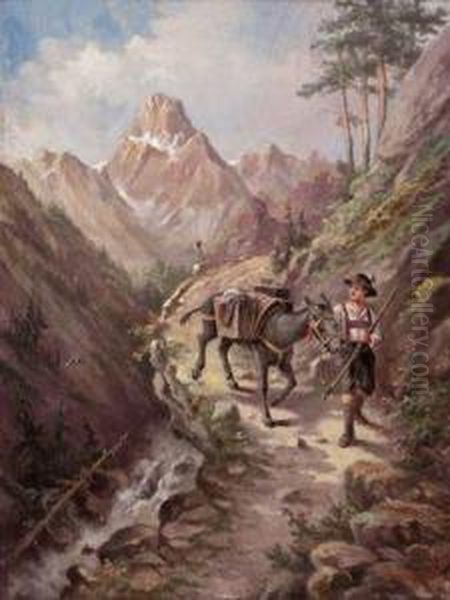 Am Transportpfad Uber Die Alpen Oil Painting by Hugo Spieler