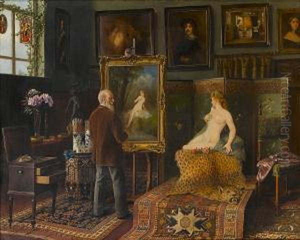 In The Artist's Studio Oil Painting by Carl Johann Spielter