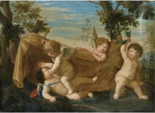 An Allegorical Scene With Putti Fighting Oil Painting by Carel Philip Spierincks