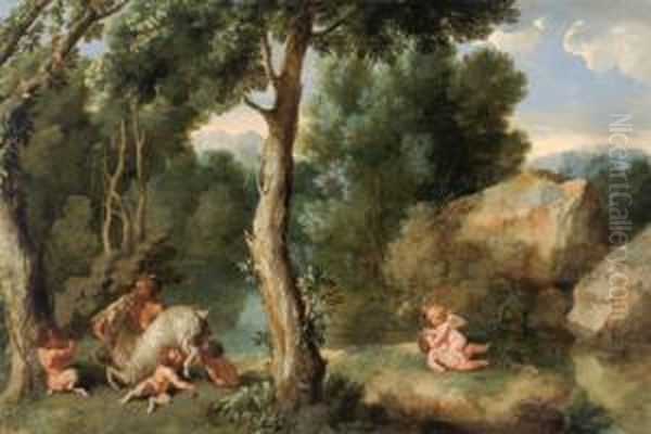 Landschaft Mit Satyr Und Spielenden Putten Oil Painting by Karl Philipp Spierincks