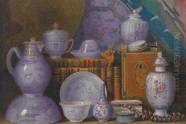 A Still Life Of Chinese Porcelain And Books Oil Painting by Benjamin Walter Spiers