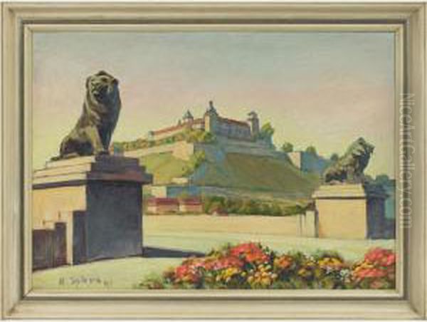 Lion Statues Oil Painting by Harry Spiers