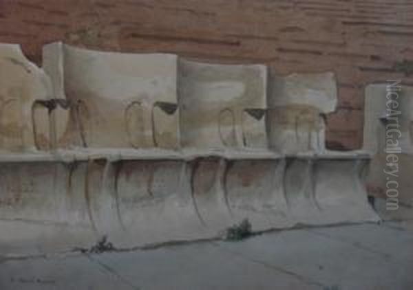 ' Marble Seats, Theatre Of Bacchus ', Athens Greece. Oil Painting by Richard Phene Spiers