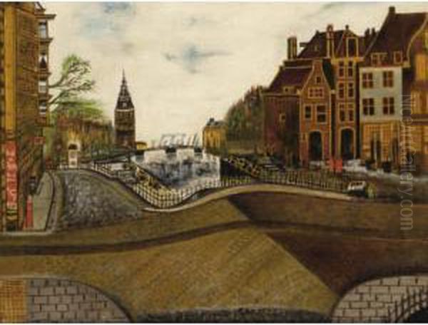 Gezicht Op Een Gracht (oude Schans Met Montelbaanstoren) Oil Painting by Houtman Spike