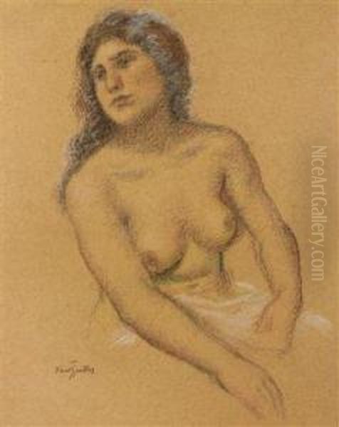 A Semi-nude Girl Oil Painting by Karel Spillar