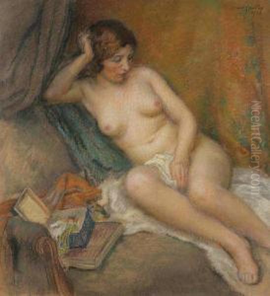 A Nude Girl Oil Painting by Karel Spillar