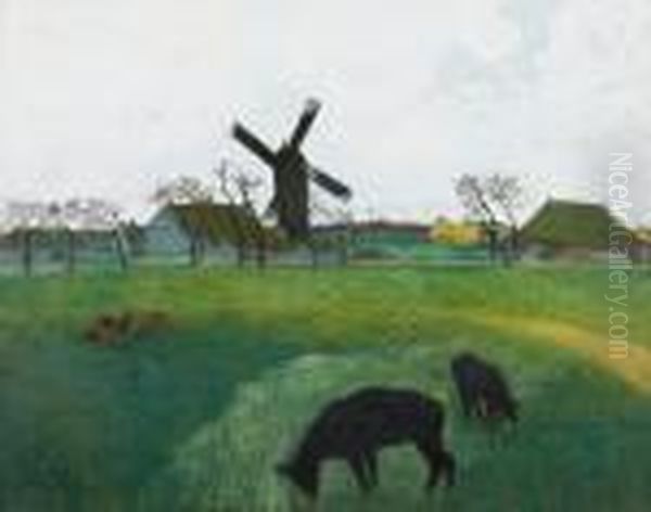 De Grote Weide Met Molen Oil Painting by Leon Spilliaert