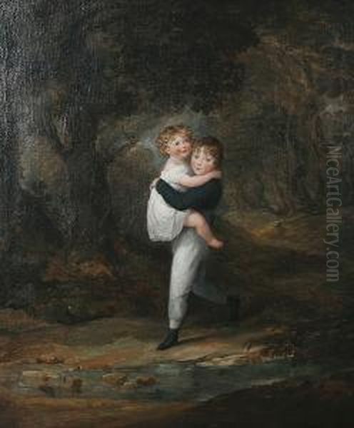 Two Children In A Woodland Glade Oil Painting by Maria Spilsbury