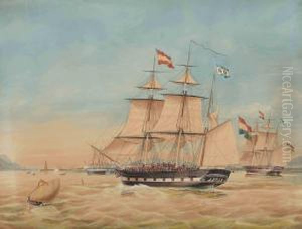 Commander P. Wierikx's Barque 'reijerwaard' In The Harbor Of Manilla Oil Painting by Jacob Spin