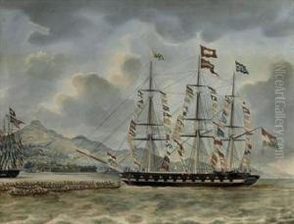 Captain J. Lourens' Merchant Ship 'amboina' Entering The Port Ofnagasaki Oil Painting by Jacob Spin