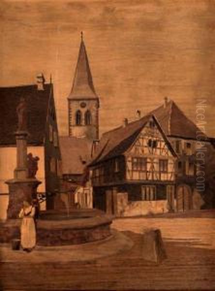 Strasbourg Panneau Decoratif A Fond De Marqueterie Oil Painting by Charles Spindler