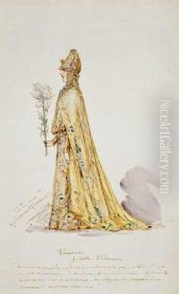 Deux Etudes De Costumes Pour Sarah Bernhardt Dans Le Role De Theodora Oil Painting by Walter E. Spindler