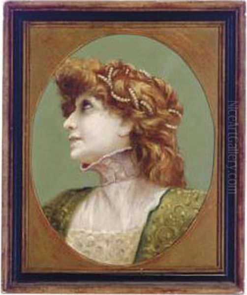 Portrait Of Sarah Bernhardt Oil Painting by Walter E. Spindler