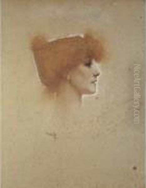 Portrait De Sarah Bernhardt, 1894. Oil Painting by Walter E. Spindler