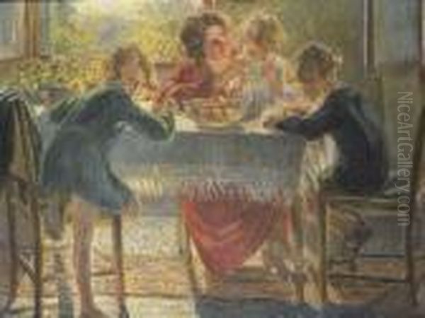 A Colazione Oil Painting by Gaetano Spinelli