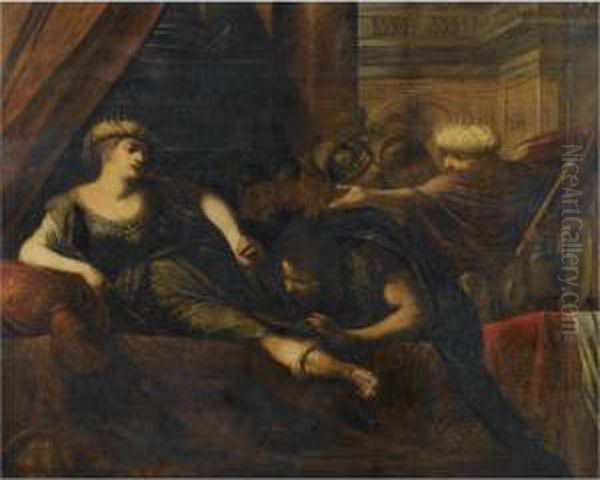 Ammon Asking For Esther's Forgiveness Before Ahasuerus Oil Painting by Giovan Battista Spinelli