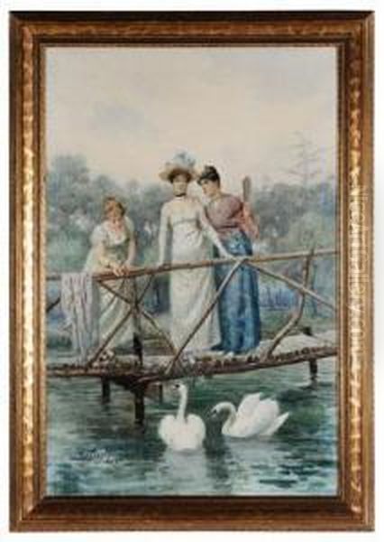 Feeding The Swans Oil Painting by Mario Spinetti