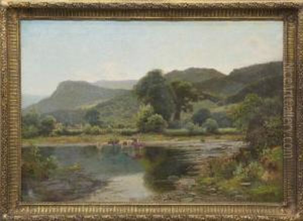 Extensive Hilly River Landscape Oil Painting by Thomas Spinks