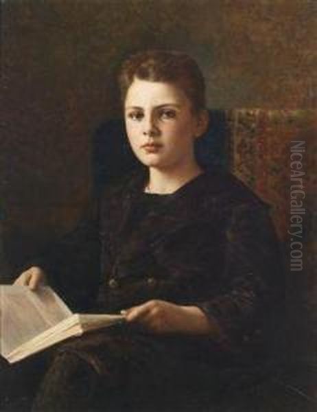 Portrait Of The Young Oskar Fraenkel Holding A Book Oil Painting by Ignace Spiridon