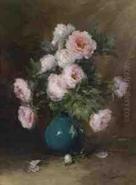 Peonies In A Vase Oil Painting by Ignace Spiridon