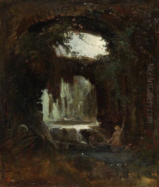 Grotte Mit Badenden Nymphen Oil Painting by Carl Spitzweg