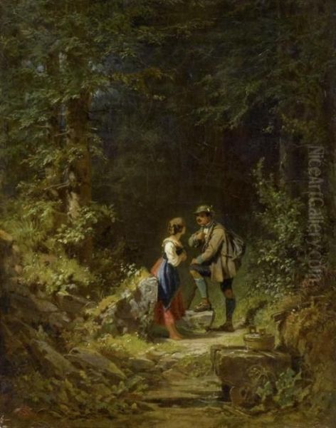 Encounter In The Forest Oil Painting by Carl Spitzweg