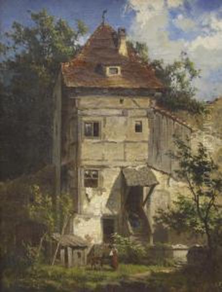 Idyll An Der Stadtmauer Oil Painting by August Karl Martin Splitgerber